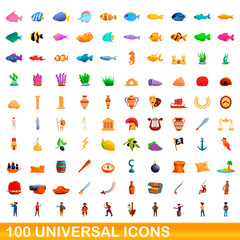 100 universal icons set. Cartoon illustration of 100 universal icons vector set isolated on white background