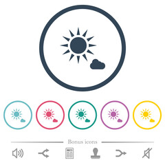 sunny weather flat color icons in round outlines