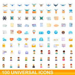 100 universal icons set. Cartoon illustration of 100 universal icons vector set isolated on white background