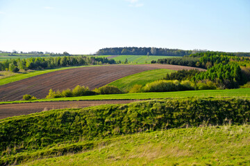 Rural landscape of hills and fields
