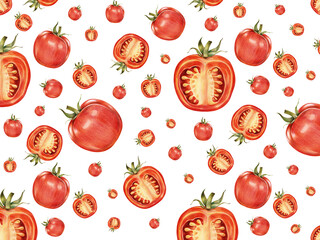 Hand drawn tomato patterned background illustration - obrazy, fototapety, plakaty