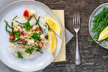 Crab and samphire noodles