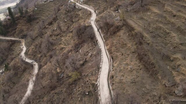 4k Drone stock video of dry Rohtang pass during summer, Manali, Kullu, Himachal Pradesh, India