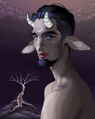 Poster Portrait of a faun. Vector illustration  © ddraw