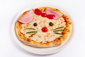 funny kids pizza on the white plate