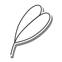 Black line cartoon simple heart leaf on white silhouette and gray shadow. Icon Emoji for decoration or any design. Vector illustration of nature.