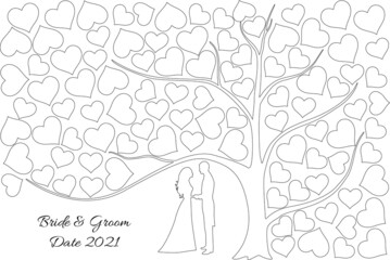 Wedding Guest Book template for wooden lazer cutting 100 hearts - obrazy, fototapety, plakaty