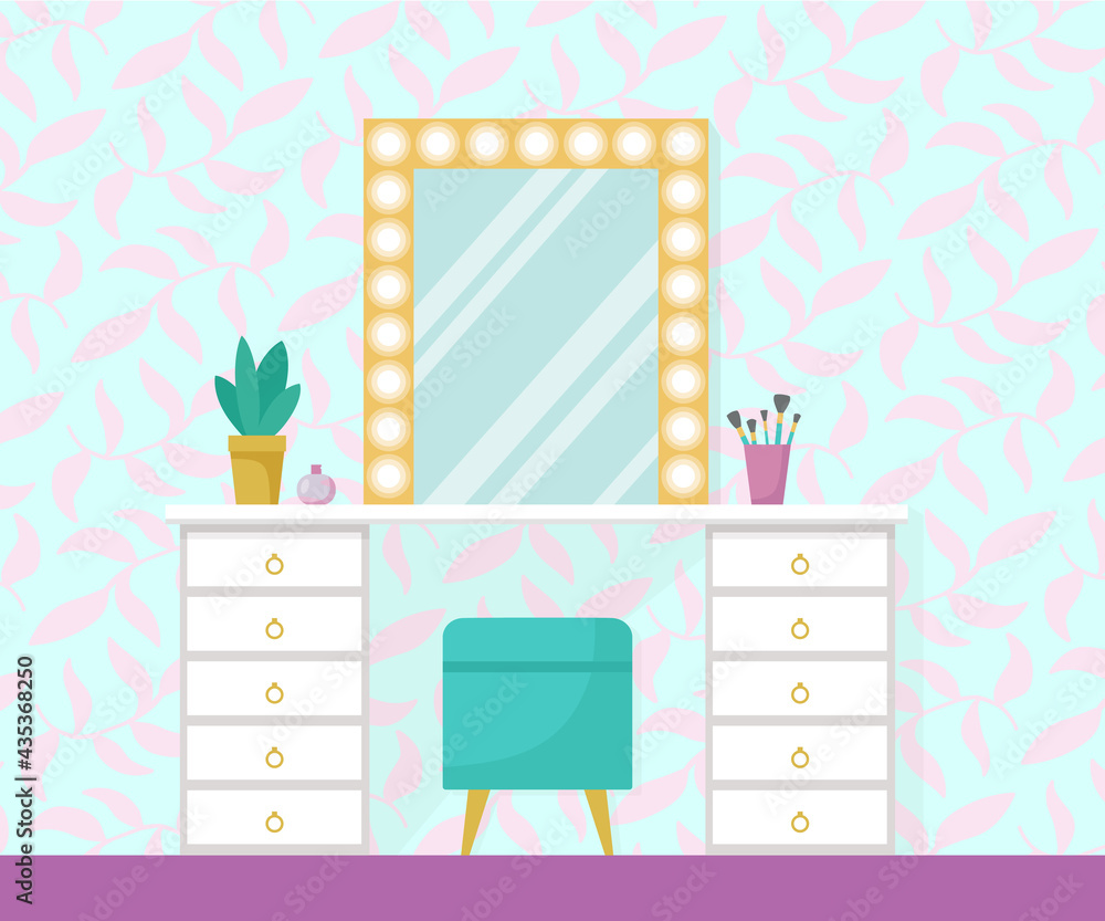 Wall mural Flat vector illustration with make up vanity table