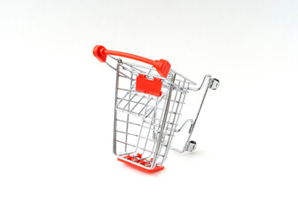 Supermarket shopping cart isolated on white background.
