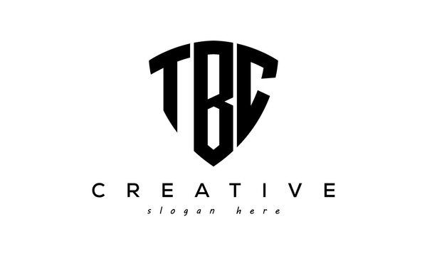 TBC letters creative logo with shield	