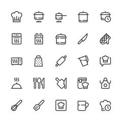 Cooking, Kitchen Utensils, Recipe Book, Boiling and Frying. Simple Interface Icons for Web and Mobile Apps. Editable Stroke. 32x32 Pixel Perfect.