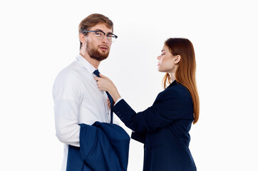 young couple in suits work colleagues finance office manager