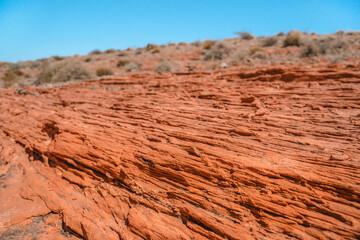 The texture of red rocks in the Valley of Fire, Nevada. Background image of natural pattern