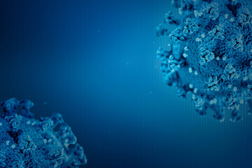 Coronavirus cell contamination on blue background