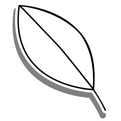 Black line cartoon simple leaf on white silhouette and gray shadow. Icon Emoji for decoration or any design. Vector illustration of nature.