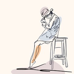 One line style illustration. Lady in the hat wallpaper