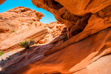 The texture of red rocks in the Valley of Fire, Nevada. Background image of natural pattern