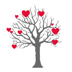 Tree silhouette with heart, vector illustration