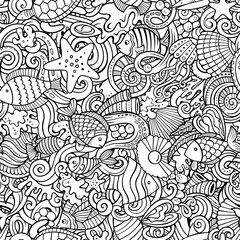 Cartoon doodles Sea Life seamless pattern.