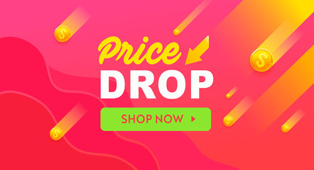 Price drop red vector banner, sale poster design. Discount offer template banner. Price drop vector - obrazy, fototapety, plakaty