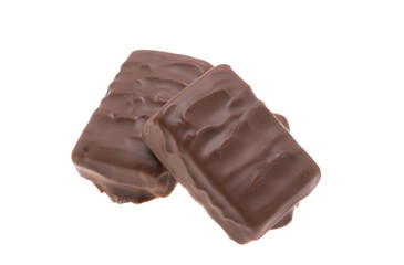 chocolate candies with caramel and nuts isolated