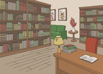 Library interior graphic color sketch illustration vector 