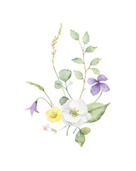 Watercolor vector bouquet of with wildflower flowers and leaves.