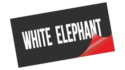 WHITE  ELEPHANT text on black red sticker stamp.