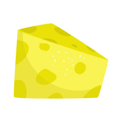 Piece cheese with holes isolated. Keto-friendly diet. Vector illustration of food in a flat style. Cheese for the keto diet and proper nutrition.