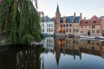 Fototapeta na wymiar Classic view of the historic city center of Bruges (Brugge), West Flanders province, Belgium. Cityscape of Bruges