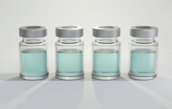 3D render of Vaccine vials on white background , Concept about Hope in preventing COVID 19 outbreak