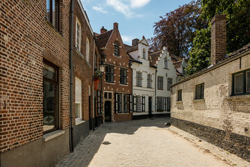 Classic view of the historic city center of Bruges (Brugge), West Flanders province, Belgium. Cityscape of Bruges