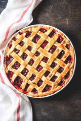 Tasty homemade American cherry pie. Delicious Homemade Cherry Pie with a Flaky Crust