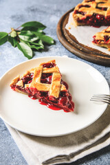 Tasty homemade American cherry pie. Delicious Homemade Cherry Pie with a Flaky Crust
