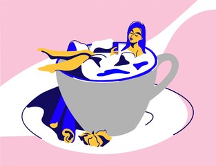 stylized girl in a coffee mug