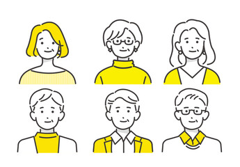 シンプルなシニアの線画ベクターイラスト素材／男女／オシャレ