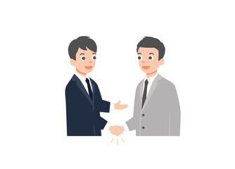 Two businessmen shaking hands. Business partnership and agreement, colleagues and cooperation, good deal and teamwork concept. Isolated on white background. vector illustration. 