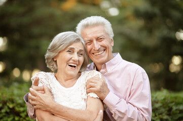 smiling senior couple  smiling  in   park