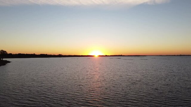 Beautiful Aerial Shot at Sunset Over Chascomus Lagoon, Argentina