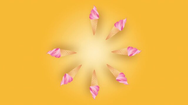 &eacute;t&eacute;, glace, sorbet, cornet de glace, glacier, cornet, gla&ccedil;on, rose, bleu, orange, jaune, isol&eacute;, animation, motion d&eacute;signe, beau, fraise, framboise, chaud, chaleur, canicule, glace a l'eau, fruit rouge