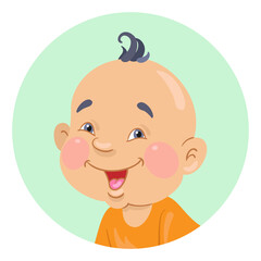 Portrait of a cute little Asian baby. Avatar icon in cartoon style. In the green circle. Isolated on white background. Vector illustration