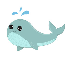 Illustration with whale. Isolated on white background. For books, children's books, books about animals, stickers, magazines, design, factories, business