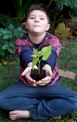 child holding out seedling