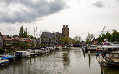 Harbor of historic city center of Dordrecht