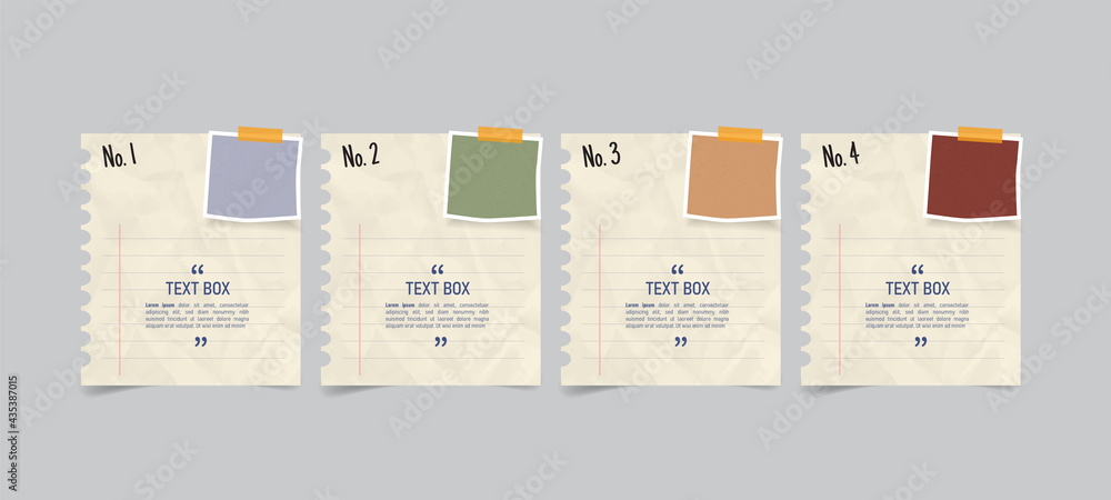 Poster Text box design with notepapers and photoframes.