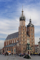 Fototapeta na wymiar St. Mary's Church at main market square in the old town of Krakow in Poland