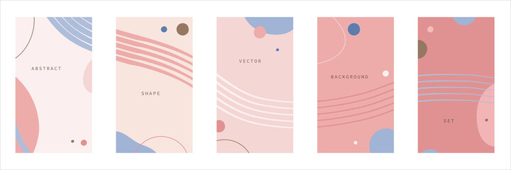 Vector set of abstract backgrounds with oval shapes and lines in pastel colors.