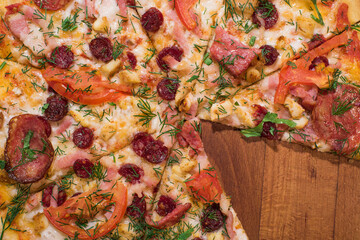 Shot of meat pizza closeup. Tasty italian food