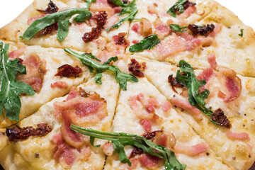 Close-up shot of Cosa Nostra pizza. Tasty italian food