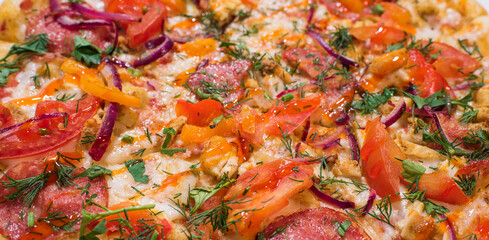 Close-up shot of mexican pizza. Tasty italian food